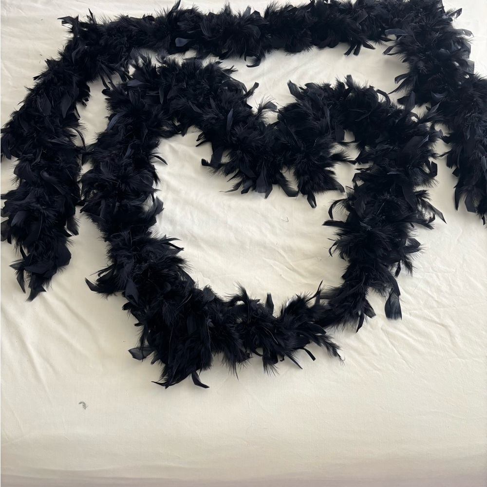 Two 6 foot black feathered boa scarf